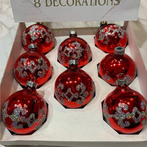 Set of 8 Rauch Red Glass Ornaments Holiday Christmas Decorations Decor